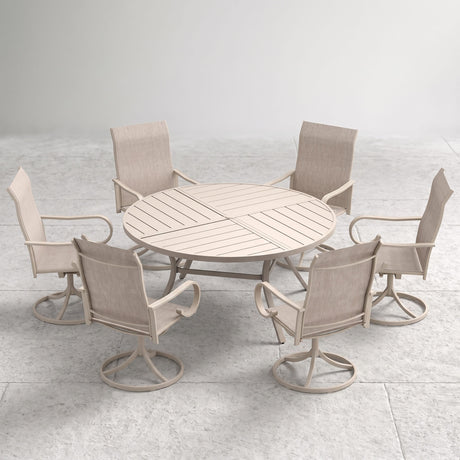 VICLLAX 7-Piece Patio Dining Set, 50/53 inch Round Table with Umbrella Hole and Swivel Rocking Sling Chairs