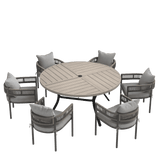 VICLLAX 7-Piece Weather-Resistant Outside Dining Furniture - 50"/53" Round Table with 6 Aria Low-back Outdoor Dining Armchair
