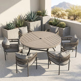VICLLAX 7-Piece Weather-Resistant Outside Dining Furniture - 50"/53" Round Table with 6 Aria Low-back Outdoor Dining Armchair