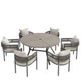 VICLLAX 7-Piece Weather-Resistant Outside Dining Furniture - 50"/53" Round Table with 6 Aria Low-back Outdoor Dining Armchair
