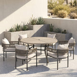 VICLLAX 7-Piece Weather-Resistant Outside Dining Furniture - 50"/53" Round Table with 6 Aria Low-back Outdoor Dining Armchair