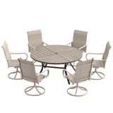 VICLLAX 7-Piece Patio Dining Set, 50/53 inch Round Table with Umbrella Hole and Swivel Rocking Sling Chairs