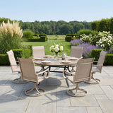 VICLLAX 7-Piece Patio Dining Set, 50/53 inch Round Table with Umbrella Hole and Swivel Rocking Sling Chairs