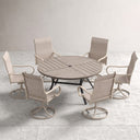 VICLLAX 7-Piece Patio Dining Set, 50/53 inch Round Table with Umbrella Hole and Swivel Rocking Sling Chairs