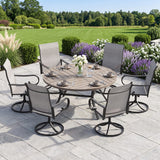 VICLLAX 7-Piece Patio Dining Set, 50/53 inch Round Table with Umbrella Hole and Swivel Rocking Sling Chairs