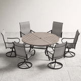 VICLLAX 7-Piece Patio Dining Set, 50/53 inch Round Table with Umbrella Hole and Swivel Rocking Sling Chairs
