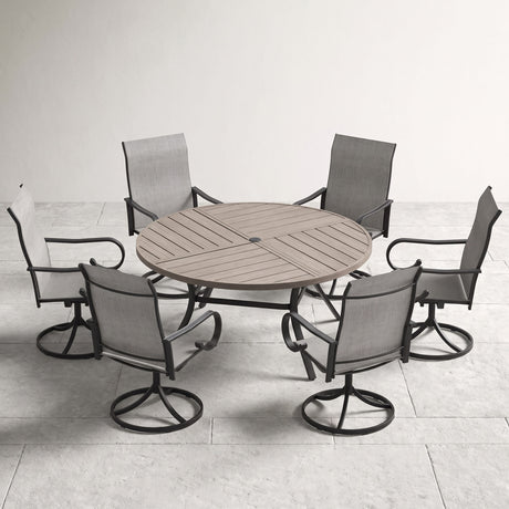 VICLLAX 7-Piece Patio Dining Set, 50/53 inch Round Table with Umbrella Hole and Swivel Rocking Sling Chairs