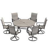 VICLLAX 7-Piece Patio Dining Set, 50/53 inch Round Table with Umbrella Hole and Swivel Rocking Sling Chairs