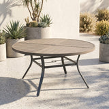Vicllax 7-Piece Weather-Resistant Outside Dining Furniture - 50" / 53" Round Slat Table with 6 Smooth Synthetic Rattan Cushioned Armchairs for Lawn