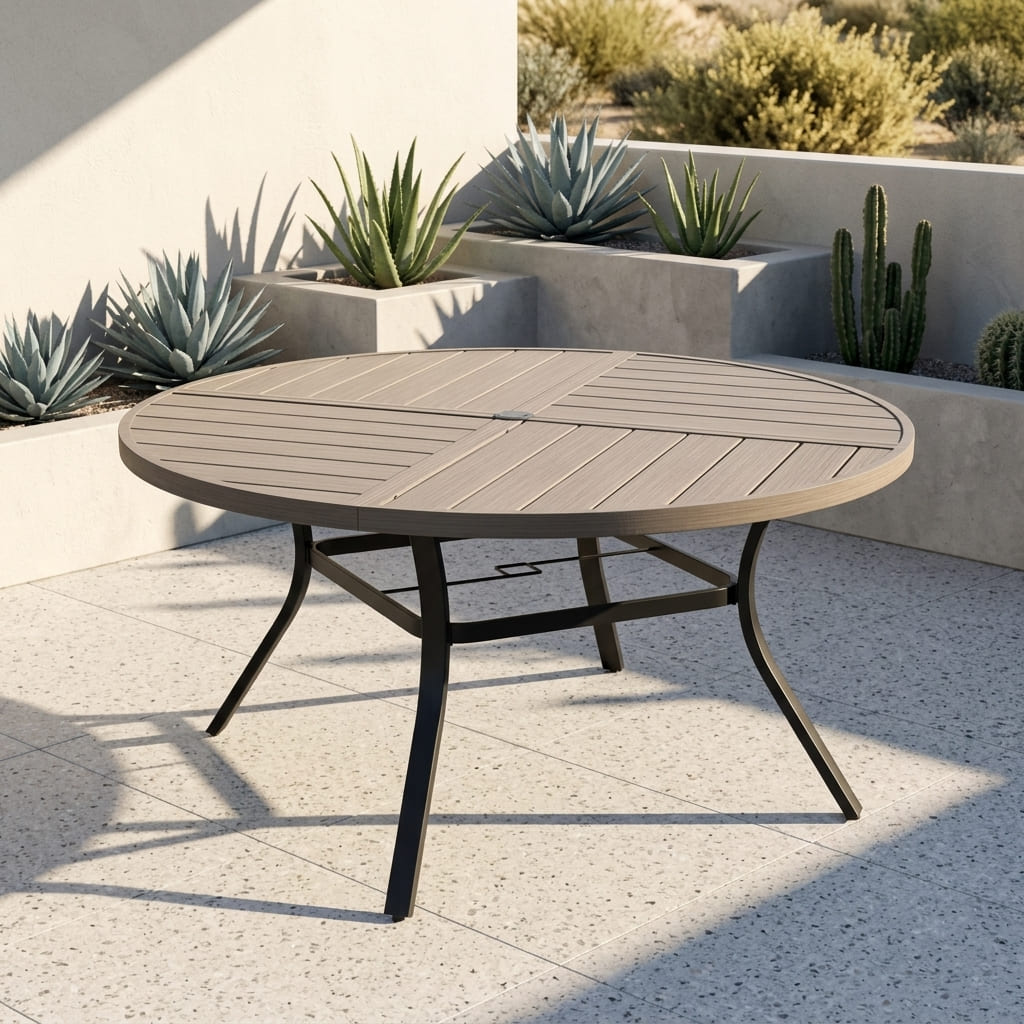 VICLLAX 7-Piece Weather-Resistant Outside Dining Furniture - 50"/53" Round Table with 6 Aria Low-back Outdoor Dining Armchair
