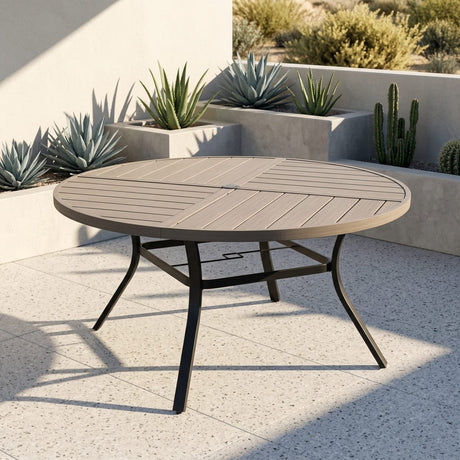 VICLLAX 9-Piece Weather-Resistant Outside Dining Furniture - 60"/63" Round Table with 8 Aria Low-back Outdoor Dining Armchair