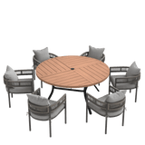 VICLLAX 7-Piece Weather-Resistant Outside Dining Furniture - 50"/53" Round Table with 6 Aria Low-back Outdoor Dining Armchair