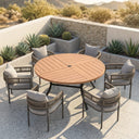 VICLLAX 7-Piece Weather-Resistant Outside Dining Furniture - 50"/53" Round Table with 6 Aria Low-back Outdoor Dining Armchair