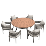 VICLLAX 7-Piece Weather-Resistant Outside Dining Furniture - 50"/53" Round Table with 6 Aria Low-back Outdoor Dining Armchair