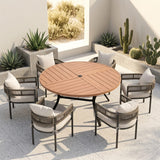 VICLLAX 7-Piece Weather-Resistant Outside Dining Furniture - 50"/53" Round Table with 6 Aria Low-back Outdoor Dining Armchair