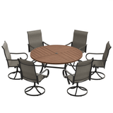 VICLLAX 7-Piece Patio Dining Set, 50/53 inch Round Table with Umbrella Hole and Swivel Rocking Sling Chairs