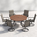 VICLLAX 7-Piece Patio Dining Set, 50/53 inch Round Table with Umbrella Hole and Swivel Rocking Sling Chairs