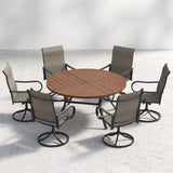 VICLLAX 7-Piece Patio Dining Set, 50/53 inch Round Table with Umbrella Hole and Swivel Rocking Sling Chairs