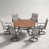 VICLLAX 7-Piece Patio Dining Set, 50/53 inch Round Table with Umbrella Hole and Swivel Rocking Sling Chairs