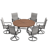 VICLLAX 7-Piece Patio Dining Set, 50/53 inch Round Table with Umbrella Hole and Swivel Rocking Sling Chairs