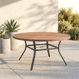 Vicllax 7-Piece Weather-Resistant Outside Dining Furniture - 50" / 53" Round Slat Table with 6 Smooth Synthetic Rattan Cushioned Armchairs for Lawn