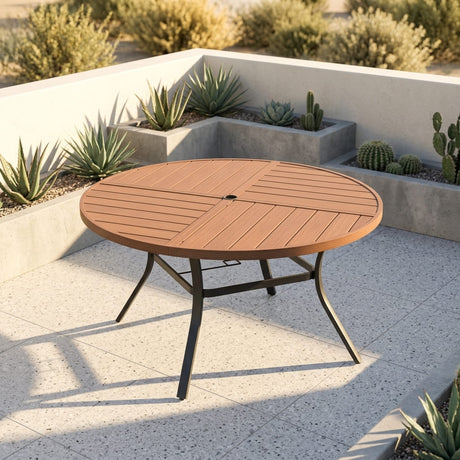 VICLLAX 7-Piece Weather-Resistant Outside Dining Furniture - 50"/53" Round Table with 6 Aria Low-back Outdoor Dining Armchair