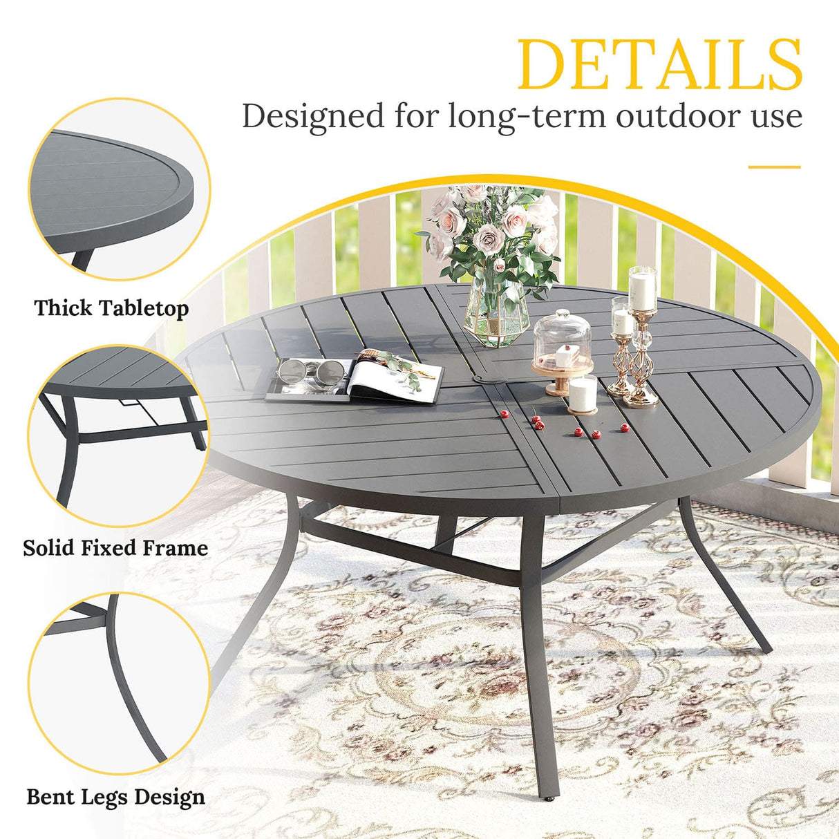 Vicllax Round Patio Dining Table for 4/6/8, Outdoor Large Metal Table