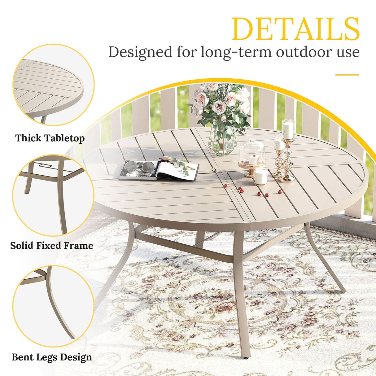 Vicllax Round Patio Dining Table for 4/6/8, Outdoor Large Metal Table