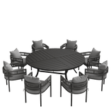 VICLLAX 9-Piece Weather-Resistant Outside Dining Furniture - 60"/63" Round Table with 8 Aria Low-back Outdoor Dining Armchair