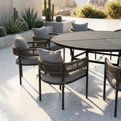 VICLLAX 9-Piece Weather-Resistant Outside Dining Furniture - 60"/63" Round Table with 8 Aria Low-back Outdoor Dining Armchair