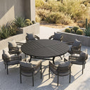 VICLLAX 9-Piece Weather-Resistant Outside Dining Furniture - 60"/63" Round Table with 8 Aria Low-back Outdoor Dining Armchair