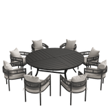 VICLLAX 9-Piece Weather-Resistant Outside Dining Furniture - 60"/63" Round Table with 8 Aria Low-back Outdoor Dining Armchair