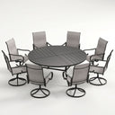 VICLLAX 9-Piece Modern Patio Dining Set, 60/63 inch Round Metal Table with Umbrella Hole and Ergonomic High-back Swivel Rocking Sling Chairs