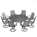 VICLLAX 9-Piece Modern Patio Dining Set, 60/63 inch Round Metal Table with Umbrella Hole and Ergonomic High-back Swivel Rocking Sling Chairs
