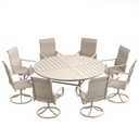 VICLLAX 9-Piece Modern Patio Dining Set, 60/63 inch Round Metal Table with Umbrella Hole and Ergonomic High-back Swivel Rocking Sling Chairs