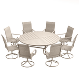 VICLLAX 9-Piece Modern Patio Dining Set, 60/63 inch Round Metal Table with Umbrella Hole and Ergonomic High-back Swivel Rocking Sling Chairs