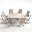 VICLLAX 9-Piece Modern Patio Dining Set, 60/63 inch Round Metal Table with Umbrella Hole and Ergonomic High-back Swivel Rocking Sling Chairs