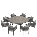 VICLLAX 9-Piece Weather-Resistant Outside Dining Furniture - 60"/63" Round Table with 8 Aria Low-back Outdoor Dining Armchair
