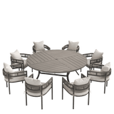 VICLLAX 9-Piece Weather-Resistant Outside Dining Furniture - 60"/63" Round Table with 8 Aria Low-back Outdoor Dining Armchair