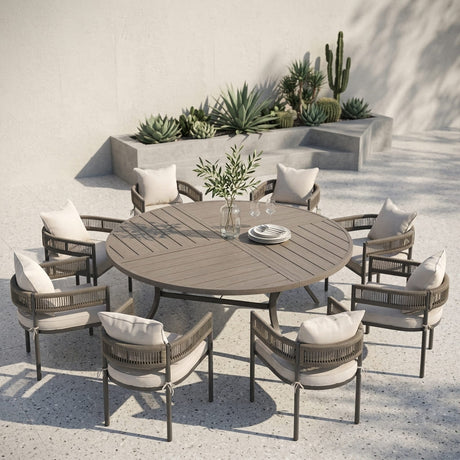 VICLLAX 9-Piece Weather-Resistant Outside Dining Furniture - 60"/63" Round Table with 8 Aria Low-back Outdoor Dining Armchair