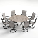 VICLLAX 9-Piece Modern Patio Dining Set, 60/63 inch Round Metal Table with Umbrella Hole and Ergonomic High-back Swivel Rocking Sling Chairs