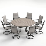 VICLLAX 9-Piece Modern Patio Dining Set, 60/63 inch Round Metal Table with Umbrella Hole and Ergonomic High-back Swivel Rocking Sling Chairs