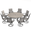 VICLLAX 9-Piece Modern Patio Dining Set, 60/63 inch Round Metal Table with Umbrella Hole and Ergonomic High-back Swivel Rocking Sling Chairs