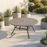 Vicllax 9-Piece Estate Dining Furniture - 60" / 63" Round Parquet Table with 8 Smooth Synthetic Rattan Cushioned Armchairs