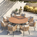 Vicllax 9-Piece Estate Dining Furniture - 60" / 63" Round Parquet Table with 8 Smooth Synthetic Rattan Cushioned Armchairs