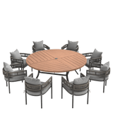 VICLLAX 9-Piece Weather-Resistant Outside Dining Furniture - 60"/63" Round Table with 8 Aria Low-back Outdoor Dining Armchair