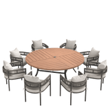 VICLLAX 9-Piece Weather-Resistant Outside Dining Furniture - 60"/63" Round Table with 8 Aria Low-back Outdoor Dining Armchair