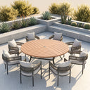 VICLLAX 9-Piece Weather-Resistant Outside Dining Furniture - 60"/63" Round Table with 8 Aria Low-back Outdoor Dining Armchair