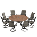 VICLLAX 9-Piece Modern Patio Dining Set, 60/63 inch Round Metal Table with Umbrella Hole and Ergonomic High-back Swivel Rocking Sling Chairs
