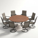 VICLLAX 9-Piece Modern Patio Dining Set, 60/63 inch Round Metal Table with Umbrella Hole and Ergonomic High-back Swivel Rocking Sling Chairs